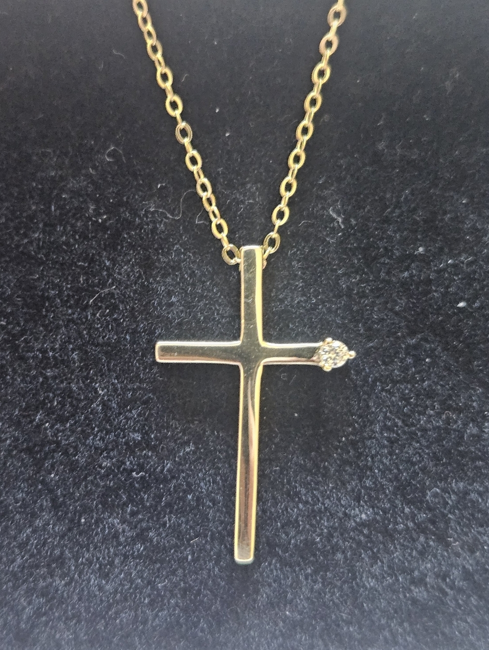 925 Sterling Silver Gold Plated Cross Pendant Necklace with CZ Accent Stone